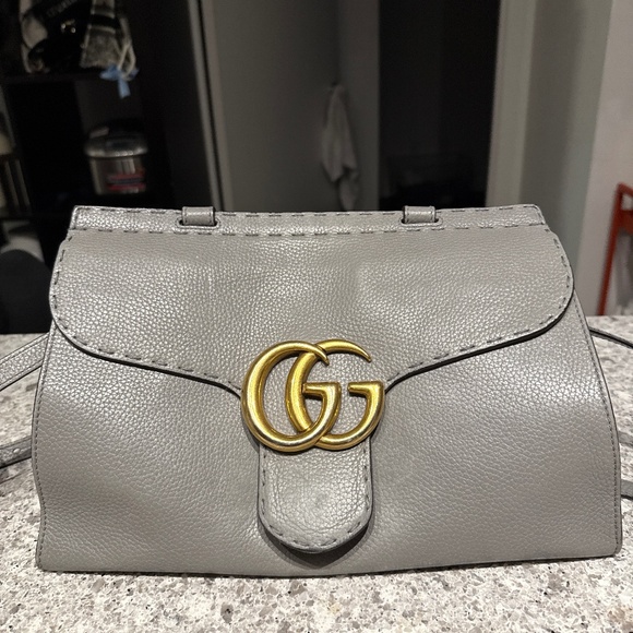Pre Owned Gucci Cellarius Calfskin GG Marmont Top Handle Bag Grey - Picture 2 of 5